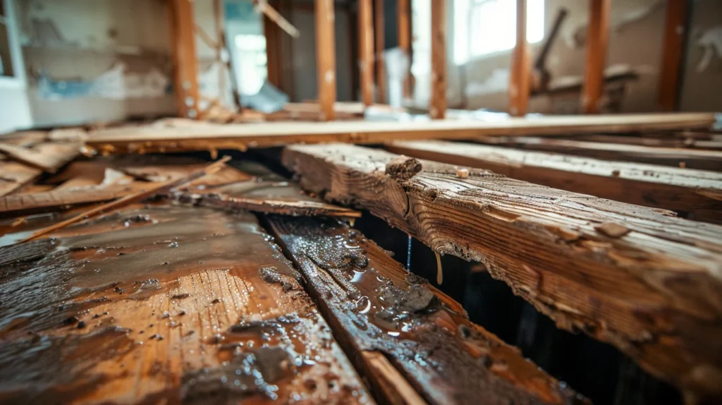 damaged floor joist by water